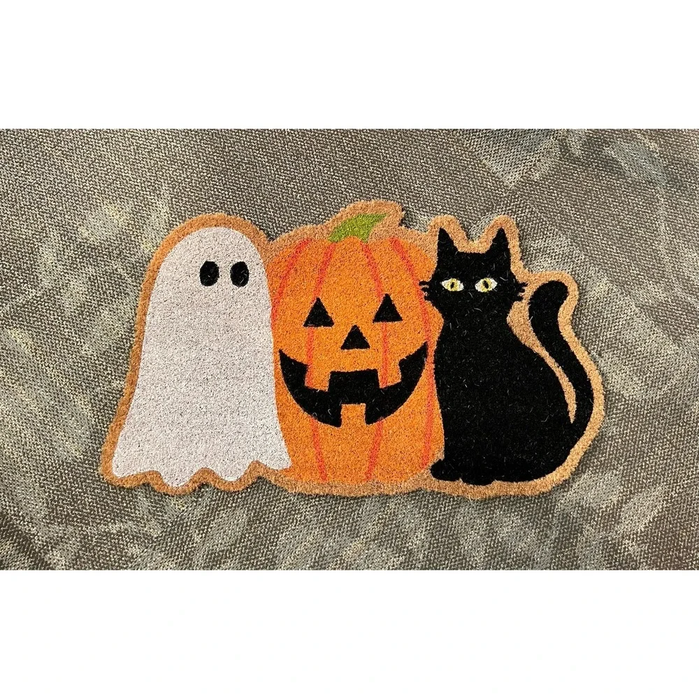 Halloween Coir Doormat Shaped Ghost Pumpkin Black Cat Fall Welcome Mat New